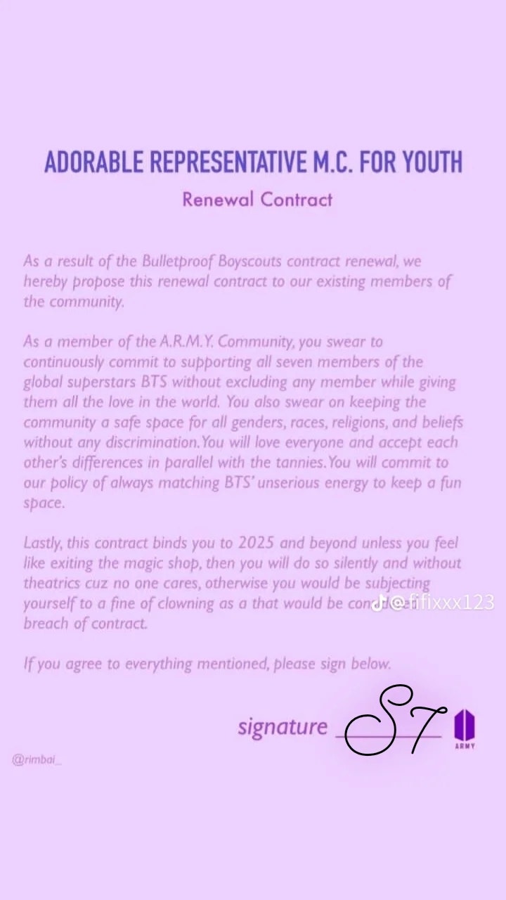 BTS Community Post - On the occasion of renewing BTS’s contract after ...