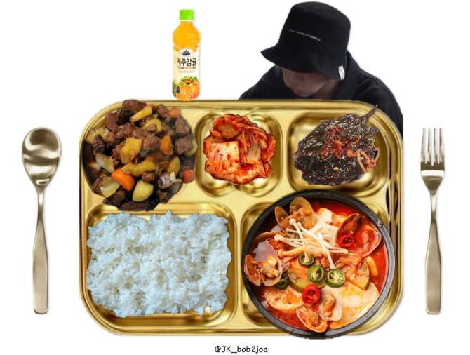 BTS Community Post - 🍱Ужин Тэхёна,Намджуна 15.12.2023 Рис Тыквенно ...