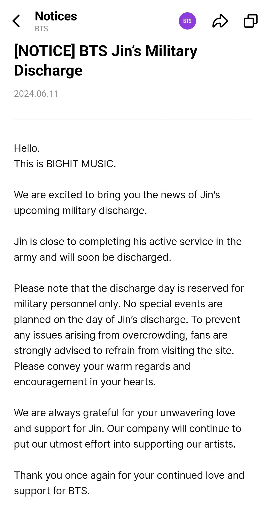 BTS Community Post - welcome jin oppa 🥰💜