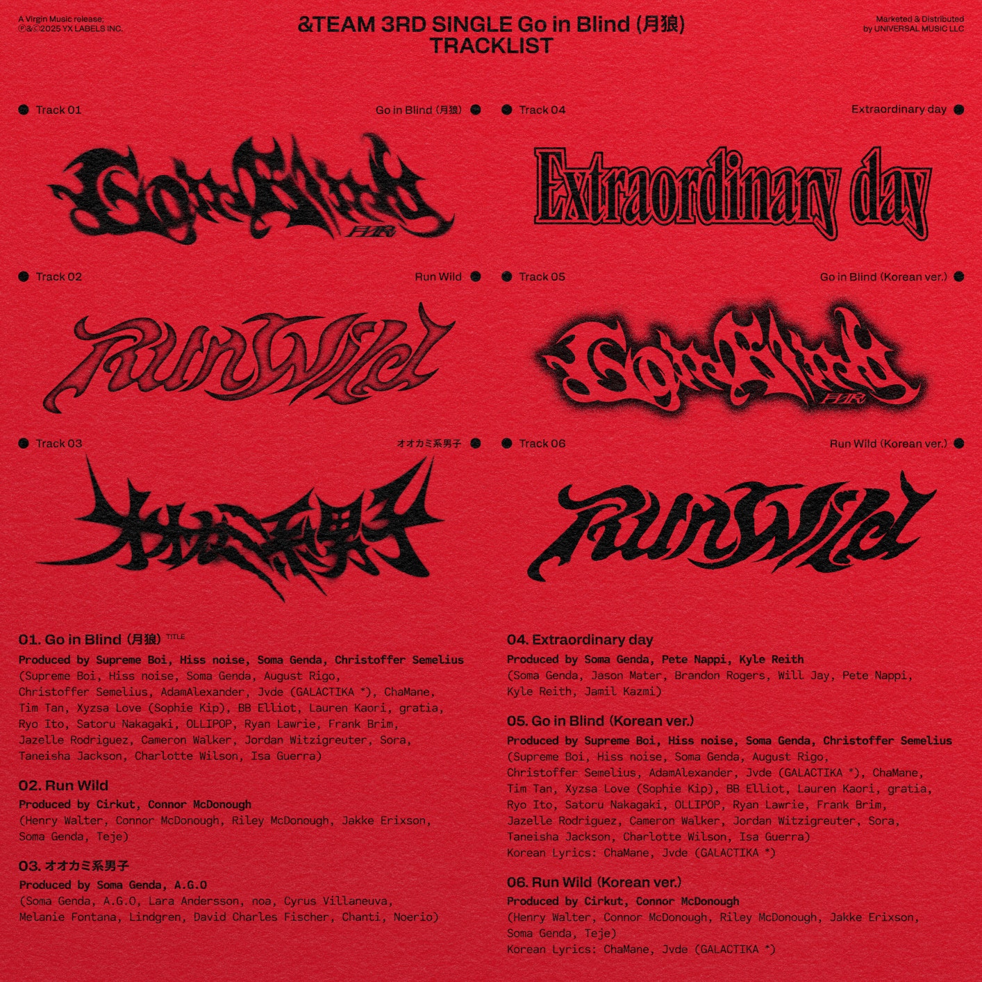 Weverse &TEAM 画像 - 3rd SINGLE「Go in Blind (月狼)」 Tracklist