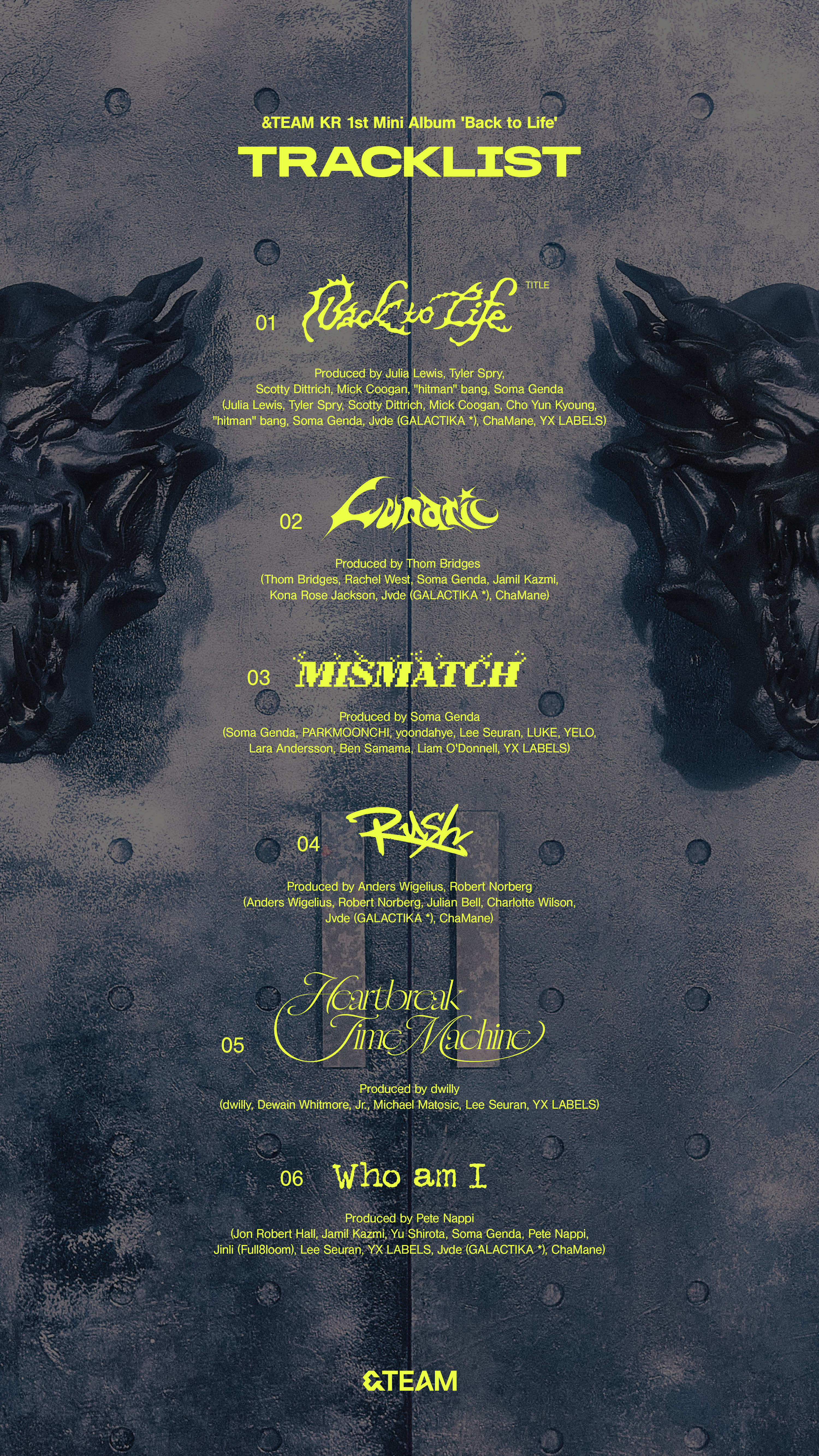 Weverse &TEAM Image - &TEAM KR 1st Mini Album 'Back to Life' Tracklist