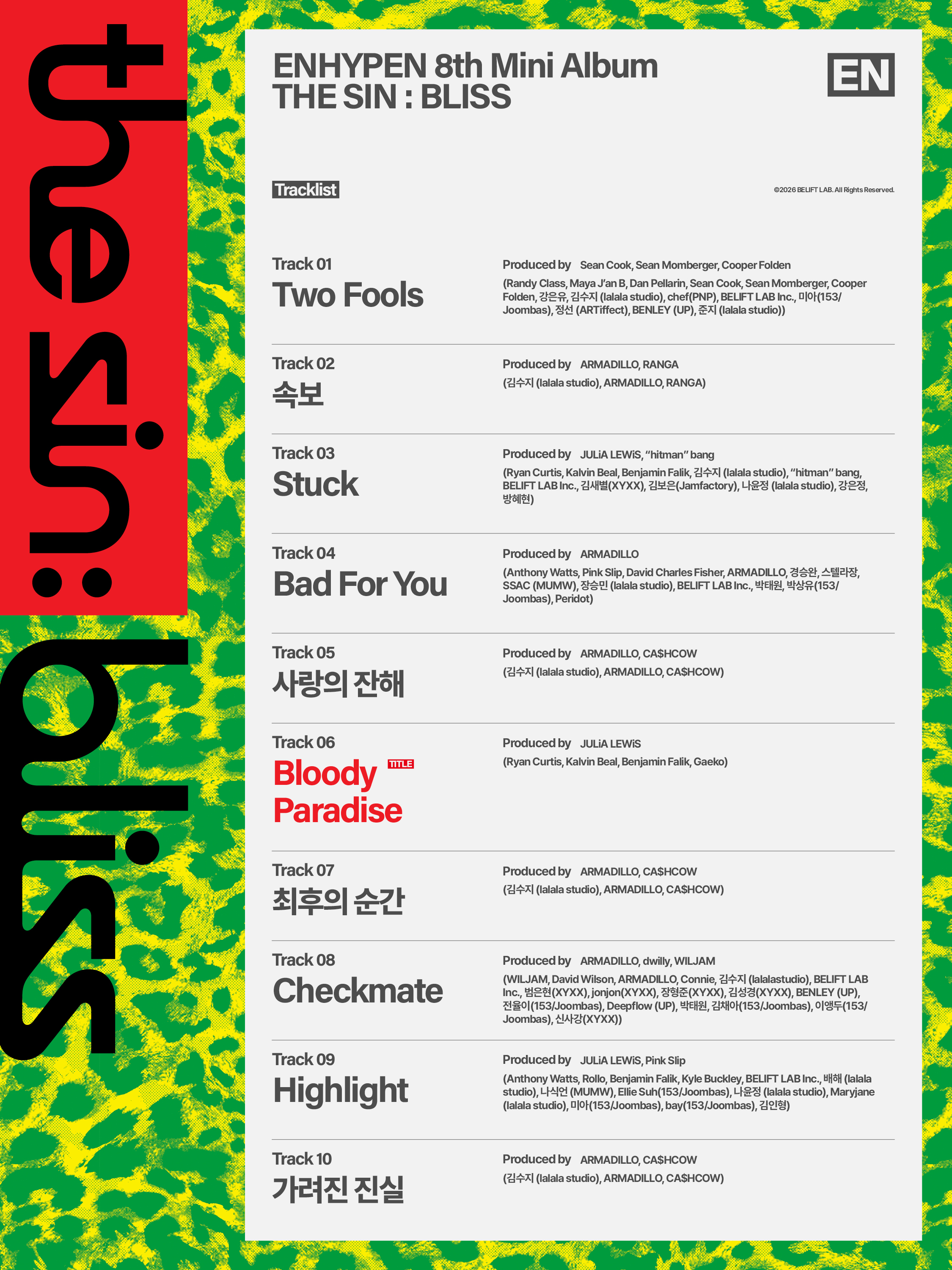 Weverse ENHYPEN 画像 - ENHYPEN 'THE SIN : BLISS' Tracklist