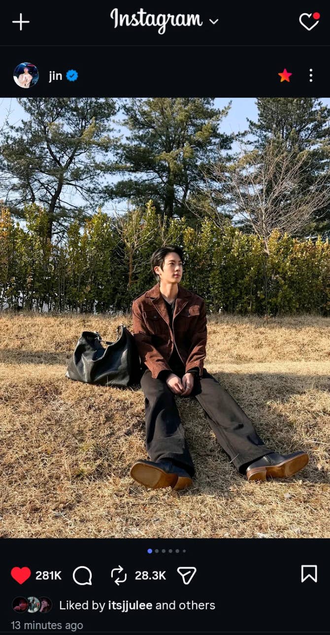 BTS Community Post - Jin ig post. He is so handsame man ๐ซ๐ซ๐ซ๐๐