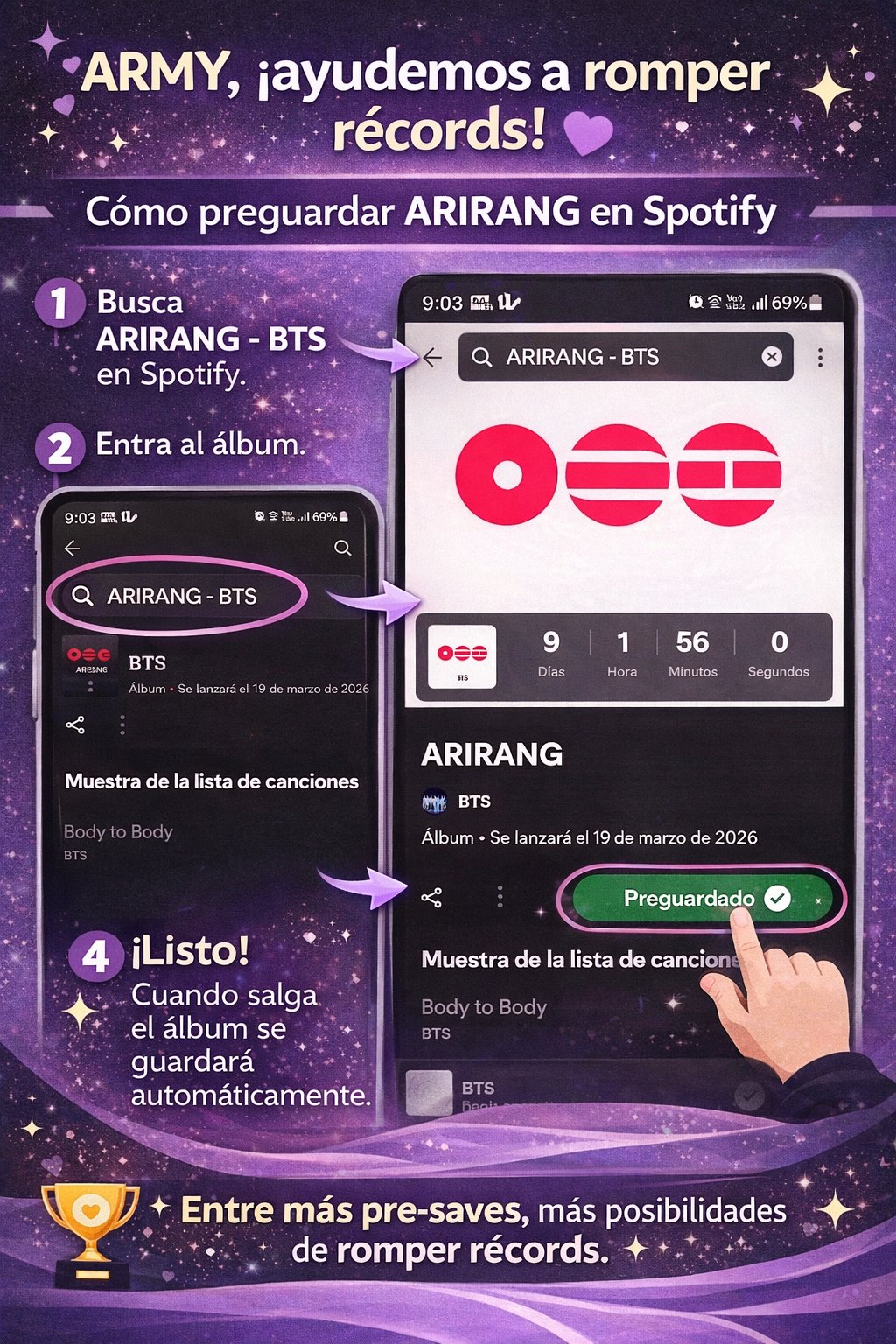 BTSコミュニティの投稿 - PRE-SAVE ARIRANG ON SPOTIFY NOW ! ONLY 7